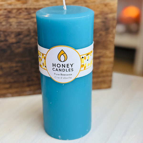 Glacier Blue Beeswax Pillar 7"