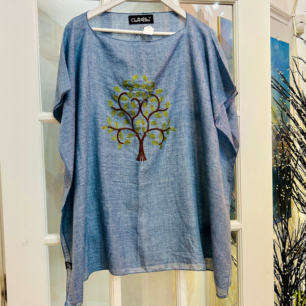 Blouse Cover-up with Embroidered Tree