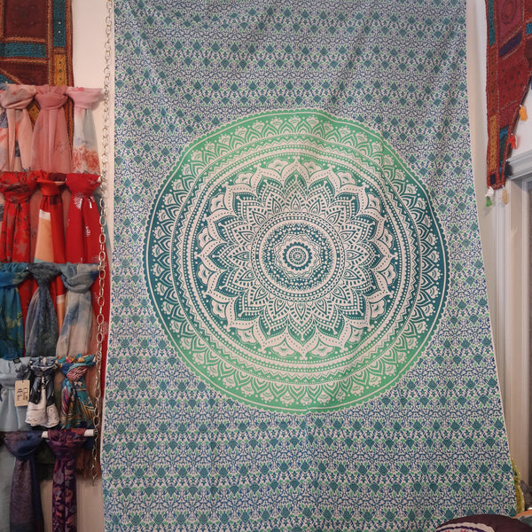 Mandala Wall Covering-Green/teal/white