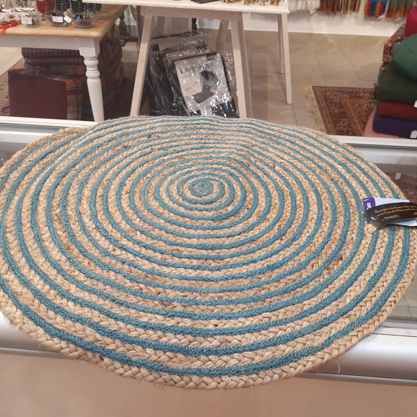 Teal-Blue Swirl Jute Carpet