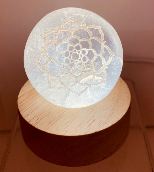 Selenite Sphere with Lotus